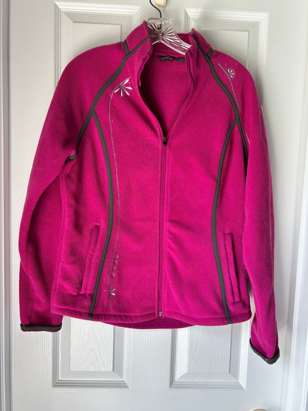 Eddie Bauer Embroidered Pink Fleece Jacket Large